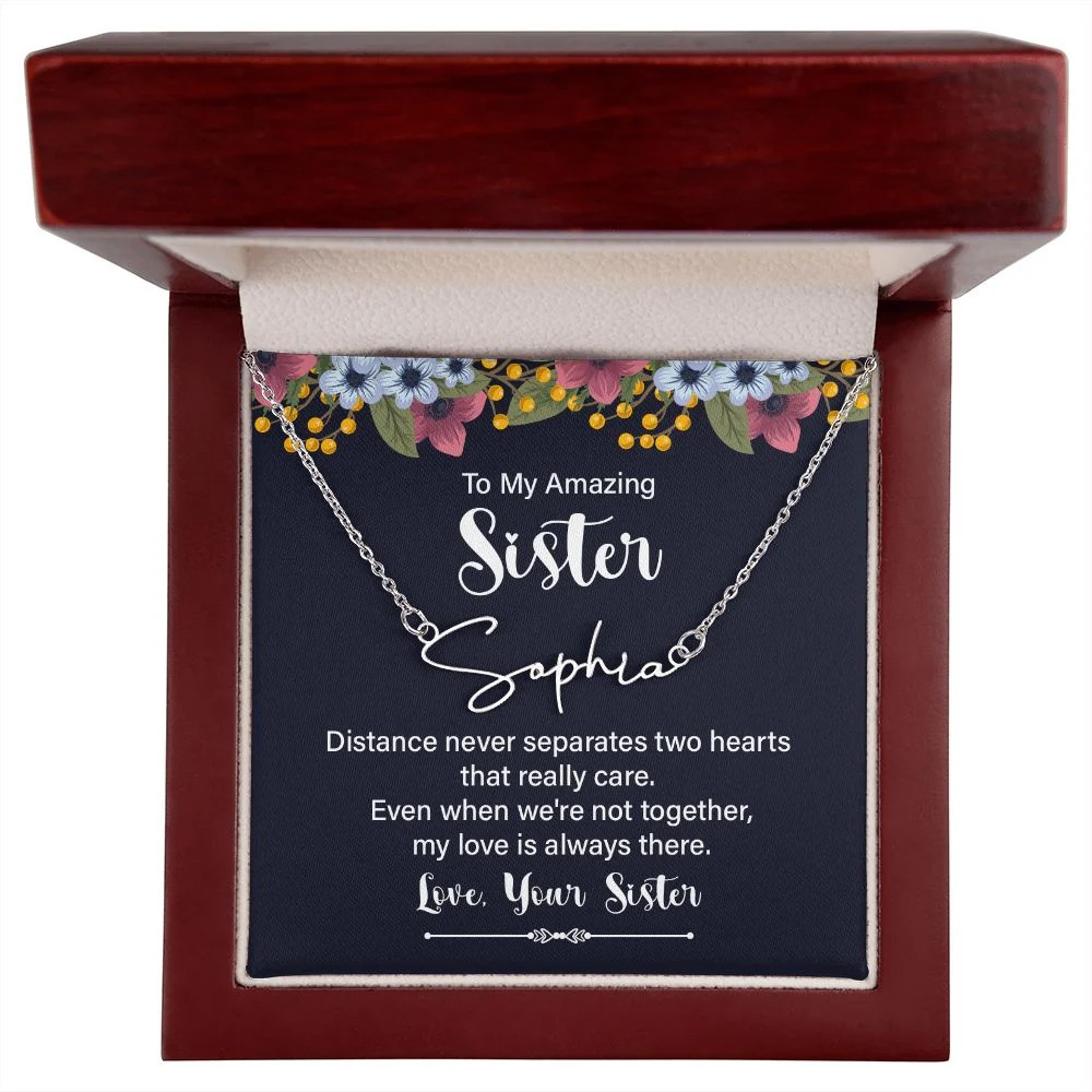 Distance Never Separates Personalized Silver Tone Name Necklace Custom Na
